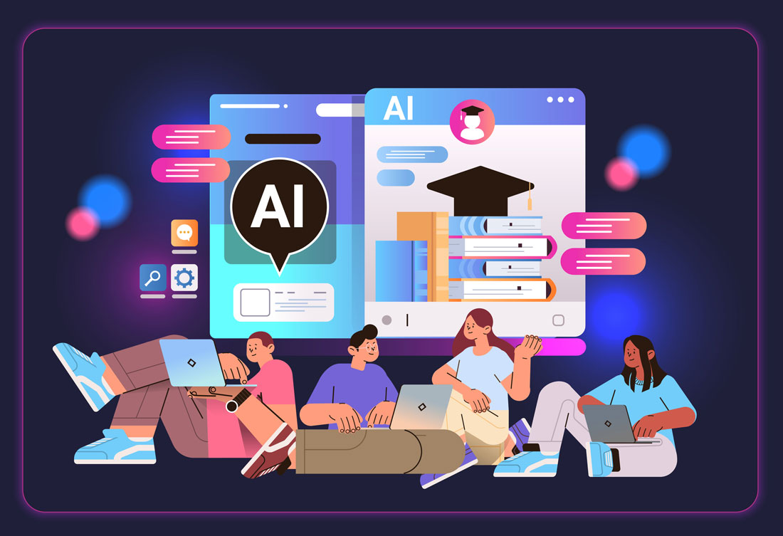 Ilustração de pessoas conversando sobre inteligência artificial